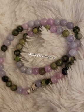 Double Wrap☆Multicolor Beaded Gemstone Bracelet - Lavender, Pink & Green